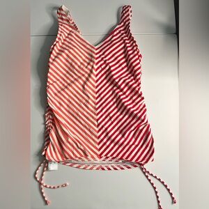 Linea Aqua Red and Coral Striped Swim Top